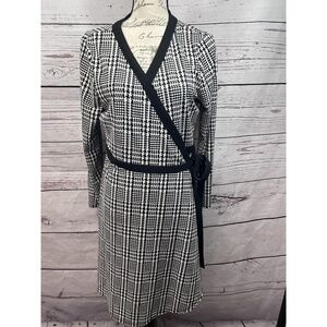 Tommy Hilfiger Black White V Neck Plaid Wrap Dress‎ Womens Size 14